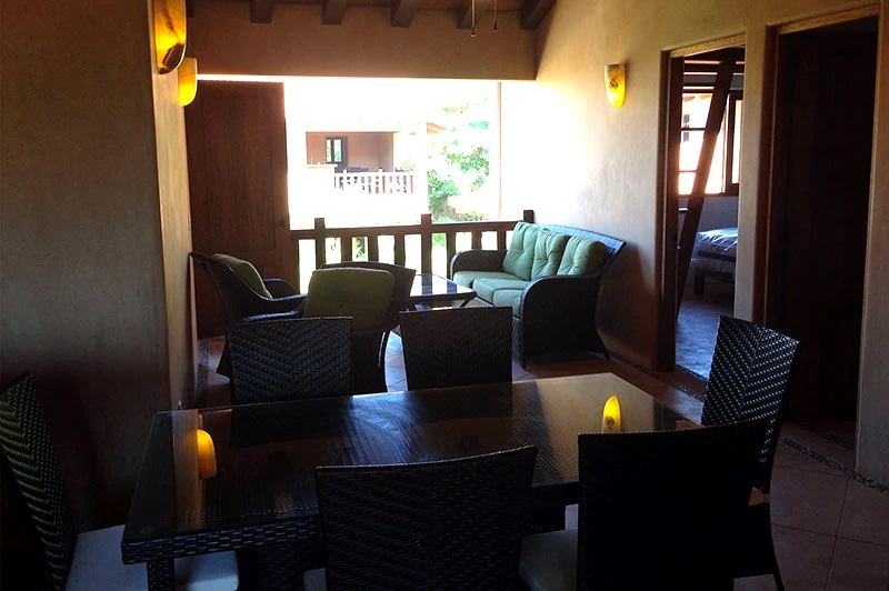 Open dining and living area at Villa Alegría