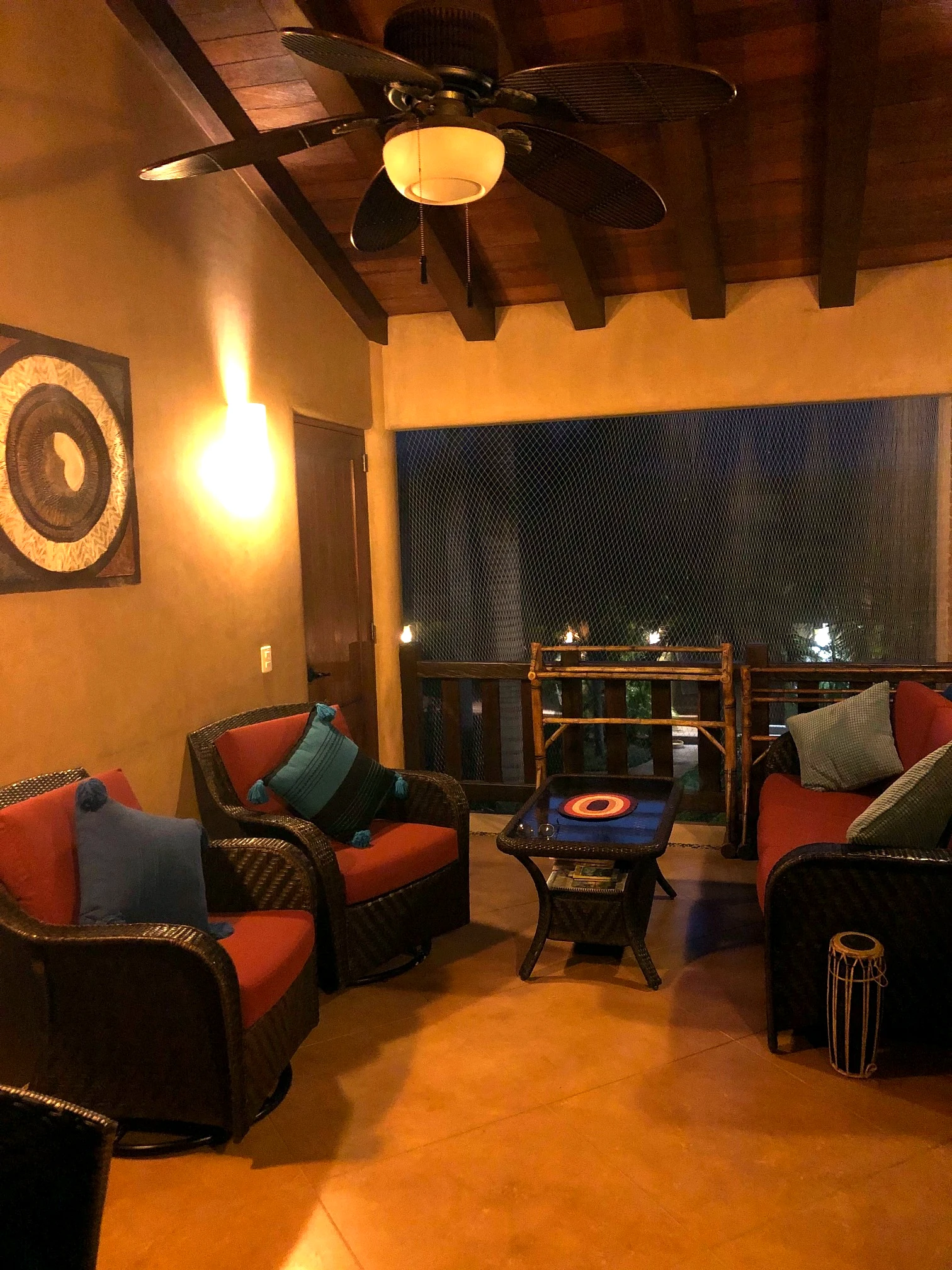 Covered open-air lounge at Villa Alegría